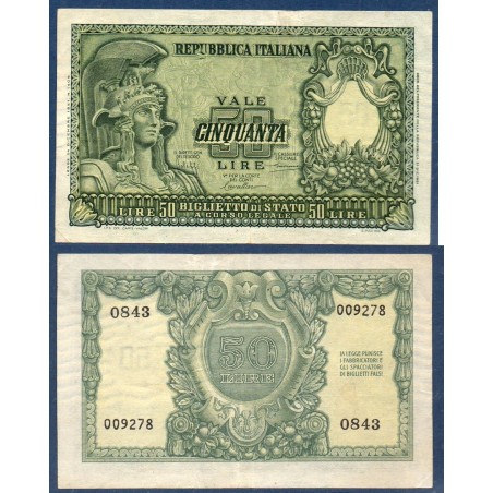 Italie P.91a, TTB Billet de 50 Lire 1951 Athéna