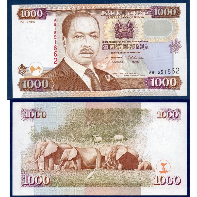 Kenya P.34b, Neuf, Billet de 1000 Shillings 1995 Eléphants