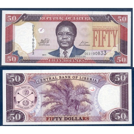 Liberia P.29f, Neuf, Billet de 50 Dollars 2011 Palmier