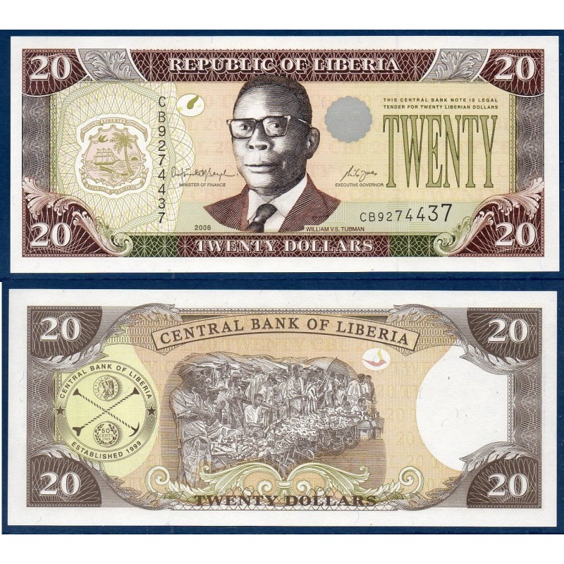 Liberia P.28c, Neuf, Billet de 20 Dollars 2006 Marchands