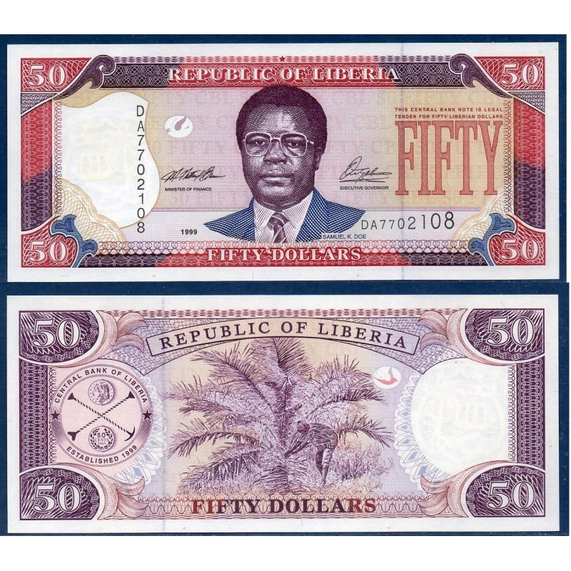 Liberia P.24a, Neuf, Billet de 50 Dollars 1999 Kayon Doe