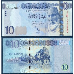 Libye P.82, Neuf, Billet de 10 dinars 2015 Chevaux