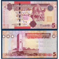 Libye P.72, Neuf, Billet de 5 dinars 2009 Dromelon