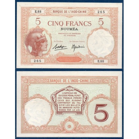 Nouvelle Calédonie P.36b, Sup Billet de 5 Francs 1926 athéna