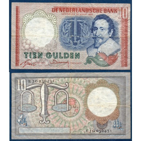 Pays Bas P.85, TB, Billet de 10 Gulden 1953 De Groot