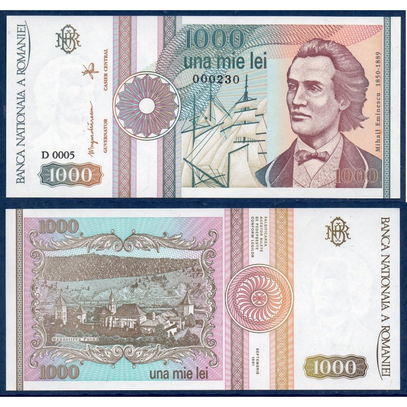 Roumanie P.101Ab, Neuf, Billet de 1000 leï 1990 Eminescu