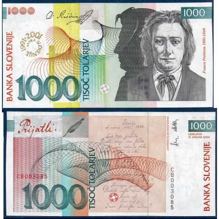 Slovénie P.26, Neuf, Billet de 1000 Tollarjev 2001 Poète