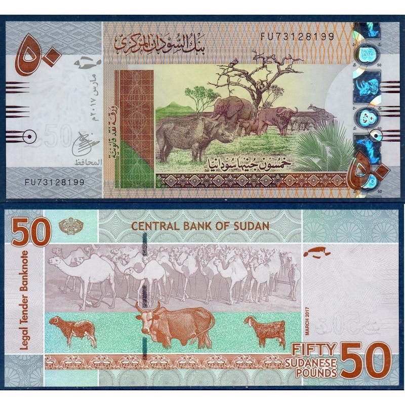 Soudan P.75d, Neuf, Billet de 50 Pounds 2017 Rhinocéros