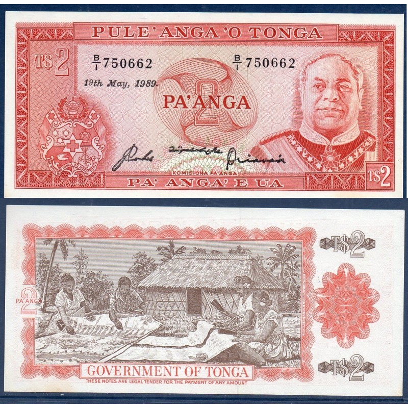 Tonga P.20c, neuf Billet de 2 Pa'anga 1976-1989 Taufa'ahau IV Tupou