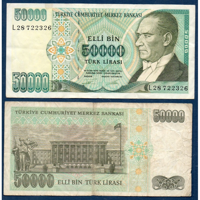 Turquie P.204, TB Billet de 50000 Lira 1995-1999 banque centrale