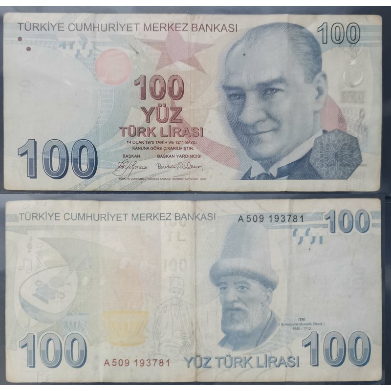 Turquie P.226a, TB Billet de 100 Lira 2009 Mustafa Efendi