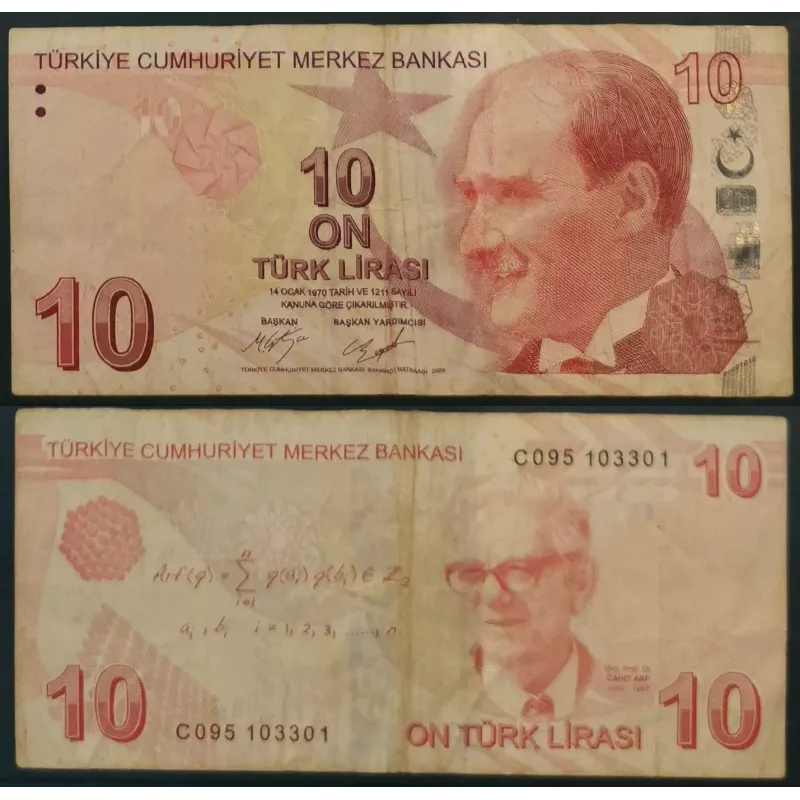 Turquie P.223c, TB Billet de 10 Lira 2009 Cahit Arf