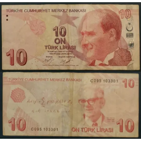 Turquie P.223c, TB Billet de 10 Lira 2009 Cahit Arf