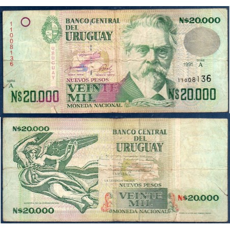 Uruguay Pick N°69b, TB Billet de banque de 20000 Nv Pesos 1991