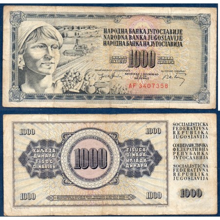 Yougoslavie P.86, TB Billet de 1000 Dinara 1974 paysanne