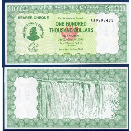 Zimbabwe P.32, Billet de 100000 Dollars 2006 cheque vert