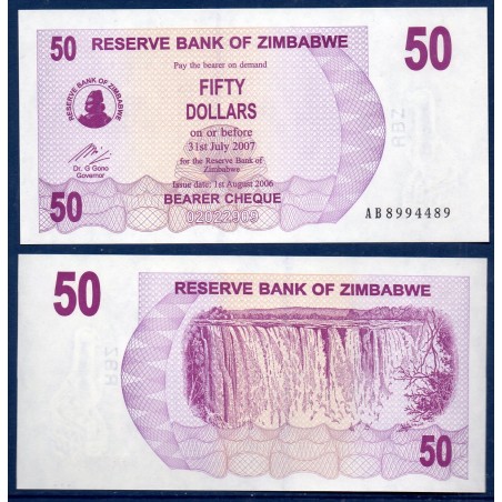 Zimbabwe Pick N°41, Billet de banque de 50 Dollars 2006 Prune