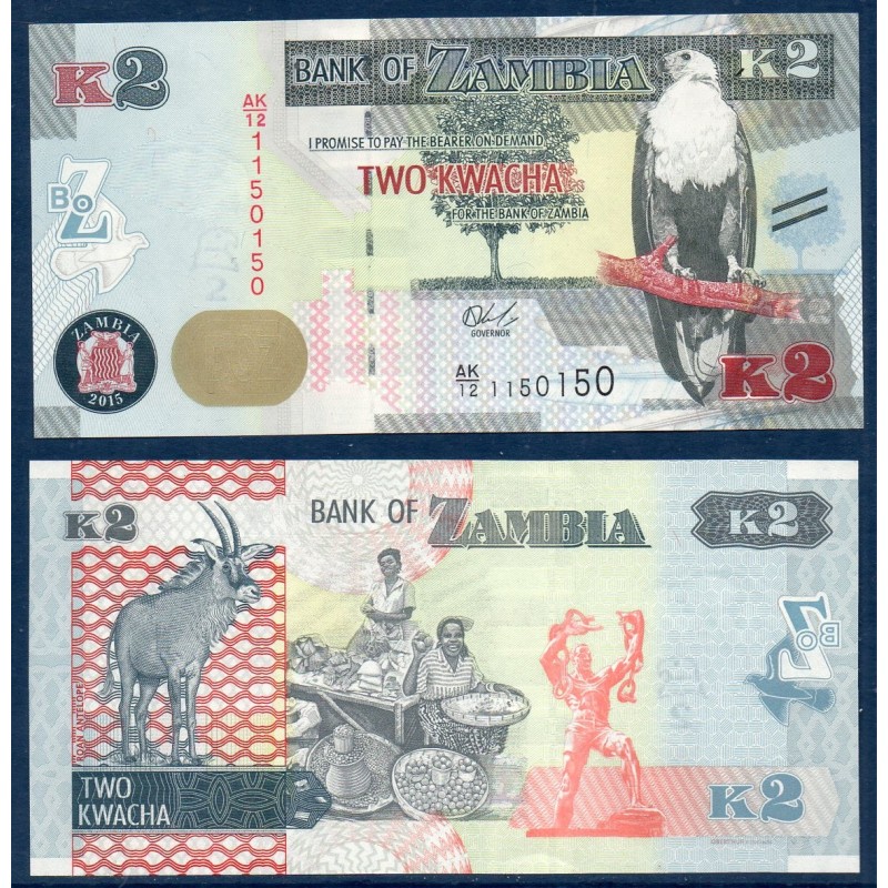 Zambie P.56a, Neuf, Billet de 2 Kwacha 2015 Marché