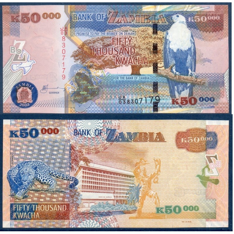 Zambie P.48a, Neuf, Billet de 50000 Kwacha 2003 Léopard