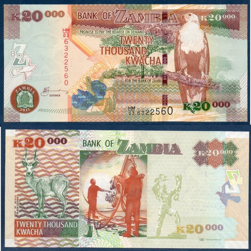 Zambie P.47g, Neuf, Billet de 20000 Kwacha 2011 Ouvriers