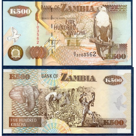 Zambie P.39b, Neuf, Billet de 500 Kwacha 1992 Récolte