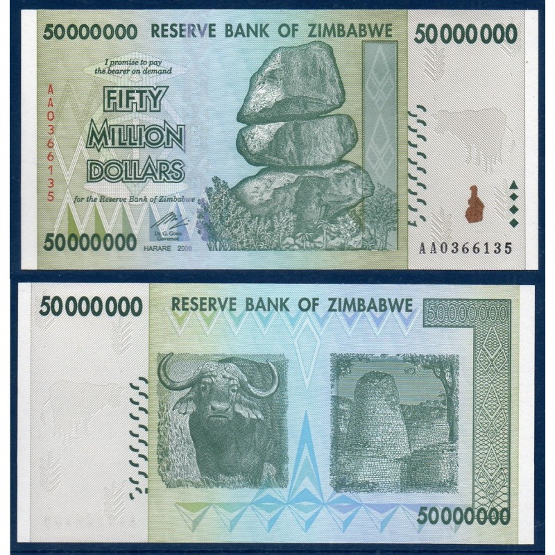 Zimbabwe Pick N°79, neuf Billet de banque de 50 millions de Dollars 2008