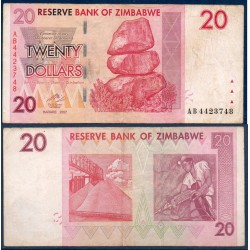 Zimbabwe P.68, TB, Billet de 20 Dollars 2007 mineur