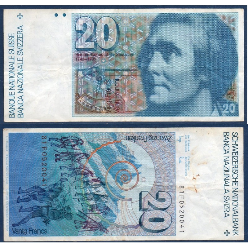 Suisse P.55c, TTB, Billet de 20 Francs 1981 Bénédict de Saussure