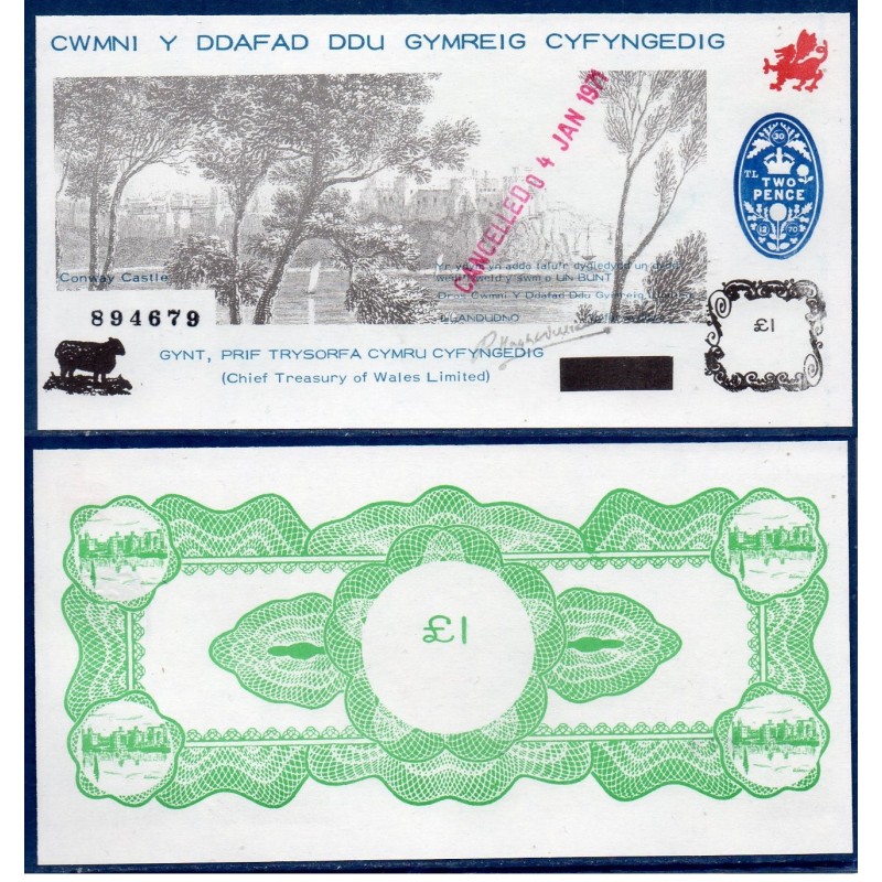 Pays de Galles, Neuf, Billet de 1 pound 1970 Conway