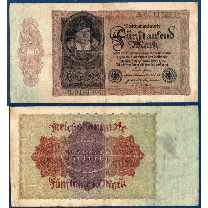 Allemagne P.78, TB Billet de 5000 Mark 1922 Beham