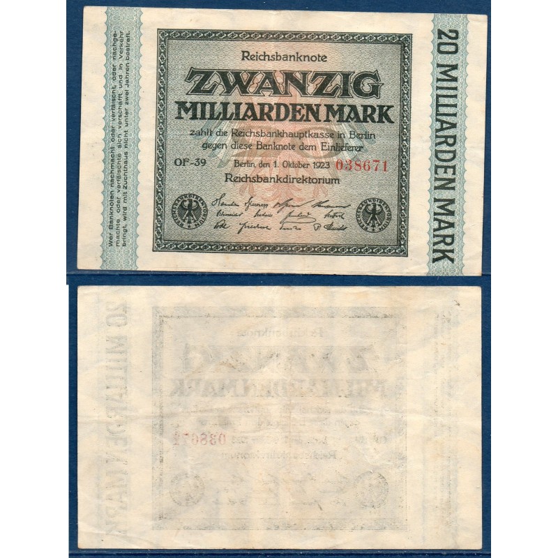 Allemagne P.118a, TTB Billet de 20 milliard Mark 1923 étoile