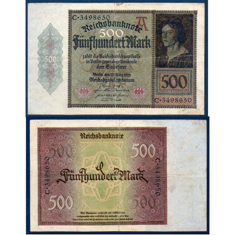 Allemagne Pick N°73, Billet de banque de 500 Mark 1922