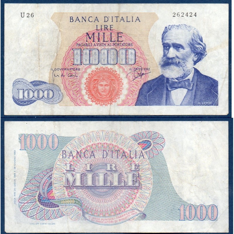 Italie P.96c, TB Billet de 1000 Lire 1964 Verdi