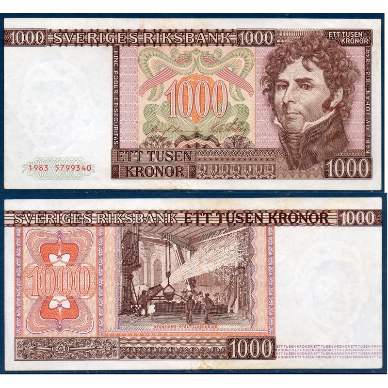 Suède P.55b, TTB+, Billet de 1000 Kronor 1983 Bernadotte