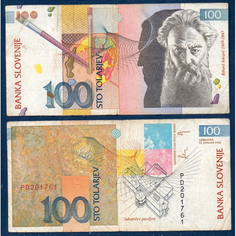 Slovénie P.14a, TB, Billet de 100 Tollarjev 1992 Rihard Jakopic