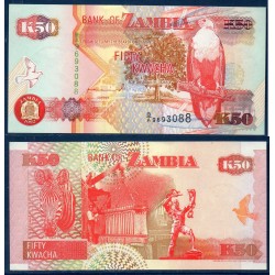 Zambie P.37a, Neuf, Billet de 50 Kwacha 1992 Zèbre