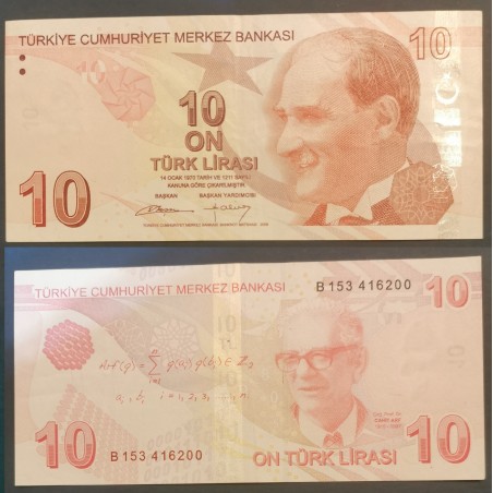 Turquie P.223b, TTB Billet de 10 Lira 2009 Cahit Arf