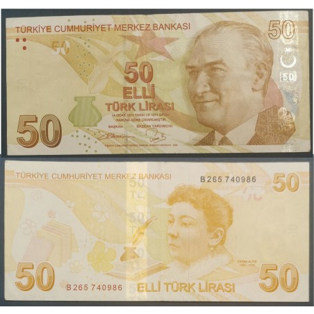 Turquie P.225b, TTB Billet de 50 Lira 2009 Fatma Aliye