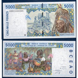 BCEAO P.213Bl Benin, Neuf Billet de 5000 Francs CFA 2002 villageois