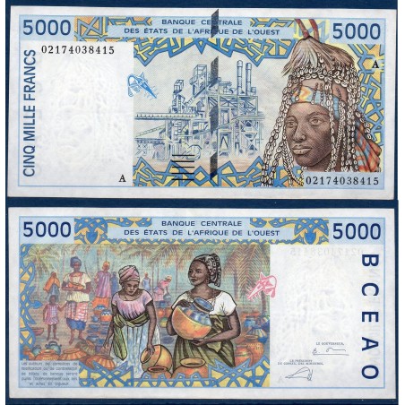 BCEAO P.113Al Cote d'Ivoire, Neuf, Billet de 5000 Francs CFA 2002 usine