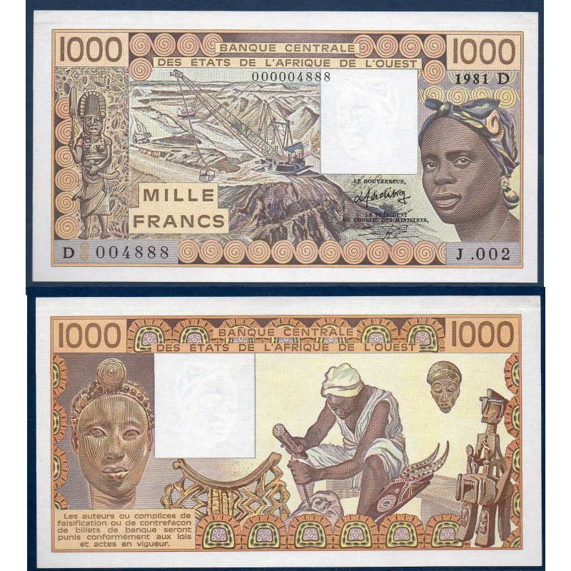 BCEAO P.406Db Mali, neuf, Billet de 1000 Francs CFA 1981 sculpteur