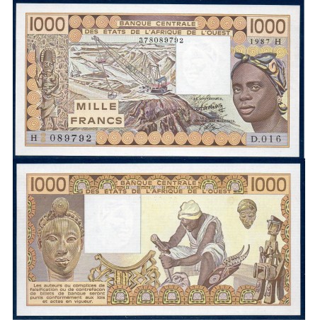 BCEAO P.607Hh Niger, Neuf, Billet de 1000 Francs CFA 1987 sculpteur