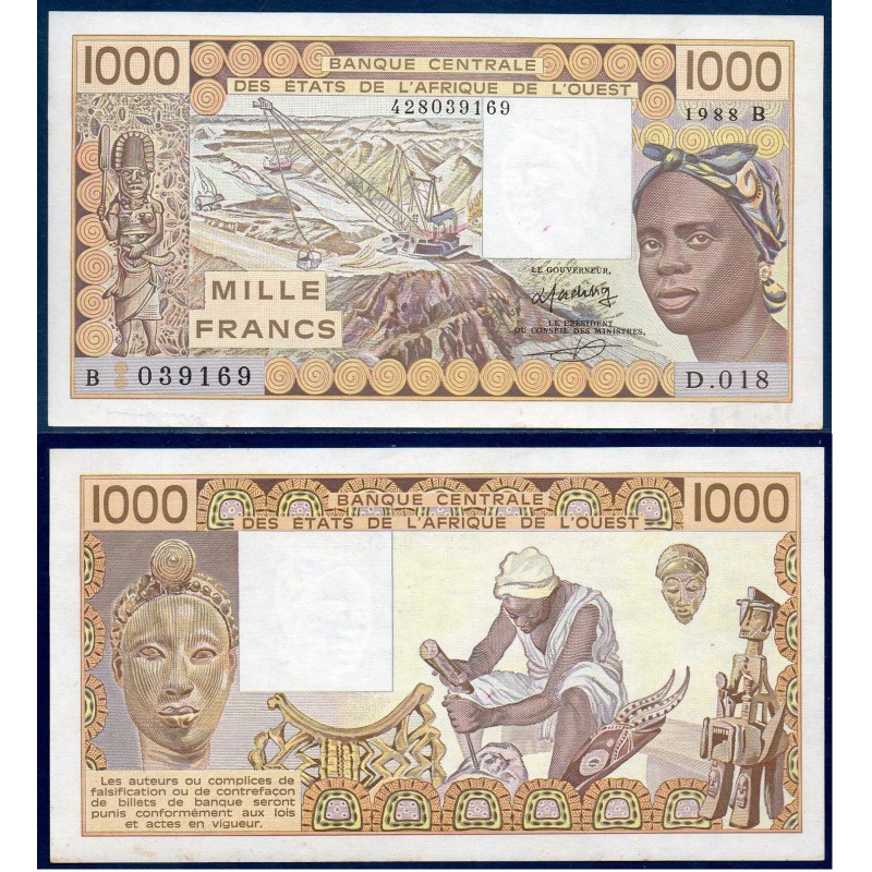 BCEAO P.207Ba Benin, Neuf, Billet de 1000 Francs CFA 1988 carrière