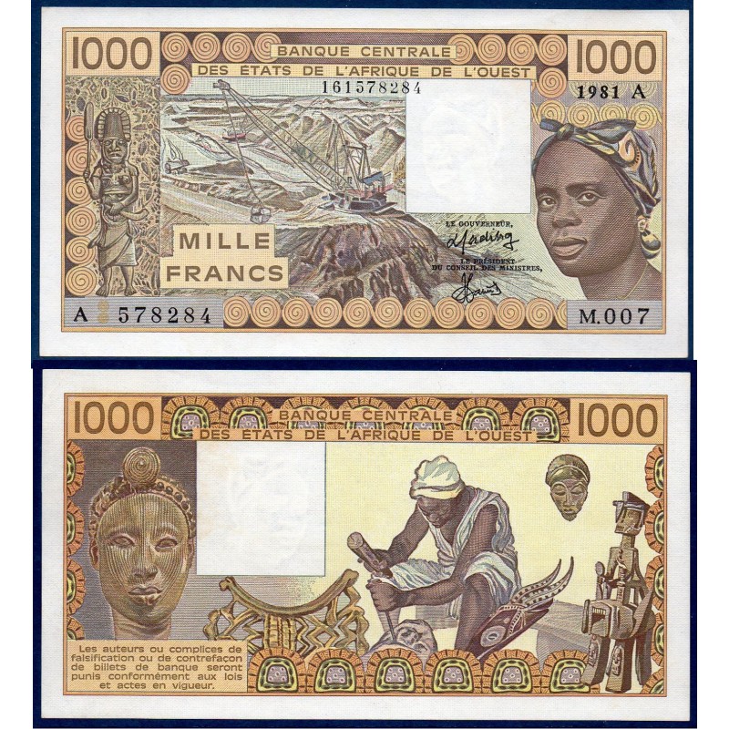 BCEAO P.107Ab Cote d'Ivoire, neuf Billet de 1000 Francs CFA 1981 sculpteur