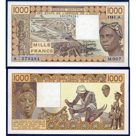 BCEAO P.107Ab Cote d'Ivoire, neuf Billet de 1000 Francs CFA 1981 sculpteur