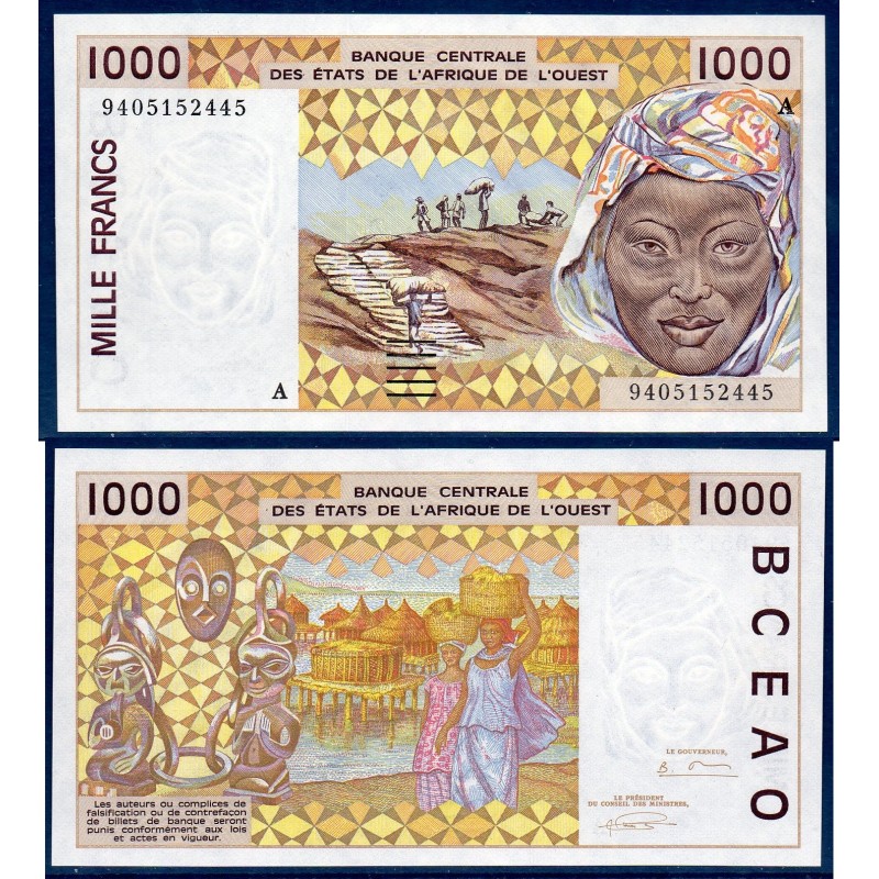 BCEAO P.111Ae Cote d'Ivoire, Neuf, Billet de 1000 Francs CFA 1995 pilotis