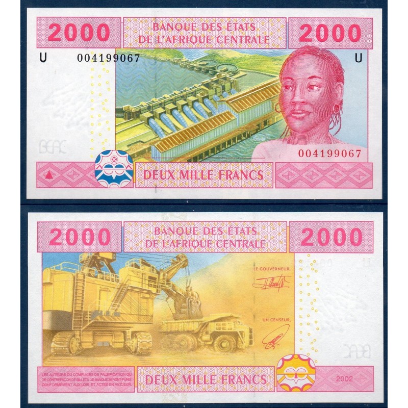 Afrique Centrale P.208Ua Cameroun, Neuf, Billet de 2000 Francs CFA 2002 mine