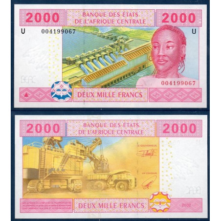 Afrique Centrale P.208Ua Cameroun, Neuf, Billet de 2000 Francs CFA 2002 mine