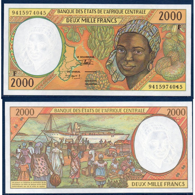 Afrique Centrale P.303Fb Centrafrique, Neuf, Billet de 2000 Francs CFA 1994 bateau