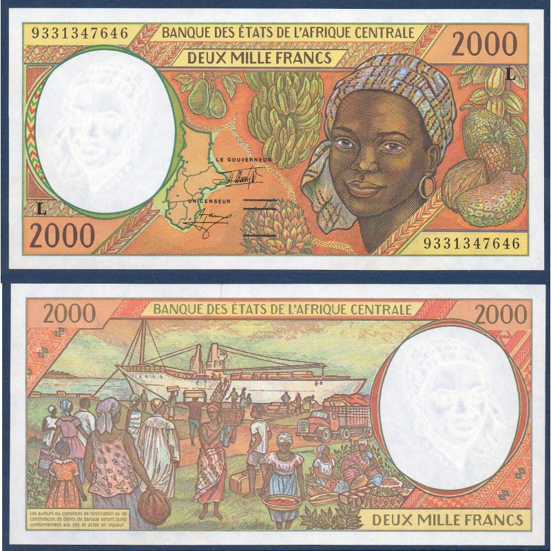 Afrique Centrale P.403La Gabon, Neuf, Billet de 2000 Francs CFA 1993 femme